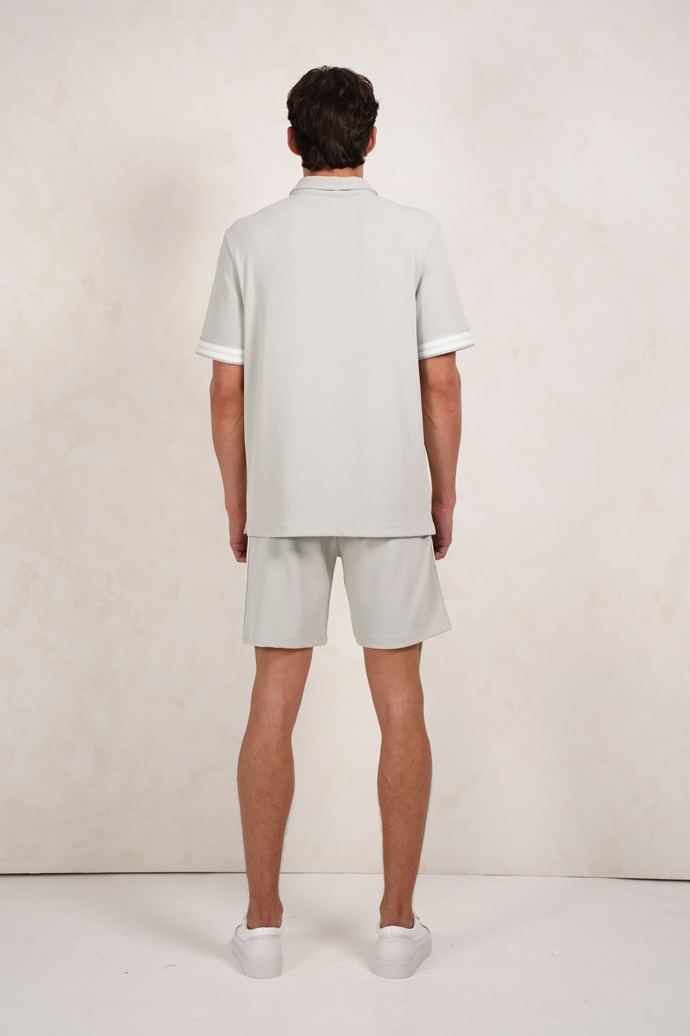 Capo Textured Tape Zip Polo Shirt - Dove Blue