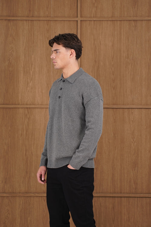 Capo Button LS Polo Shirt - Charcoal