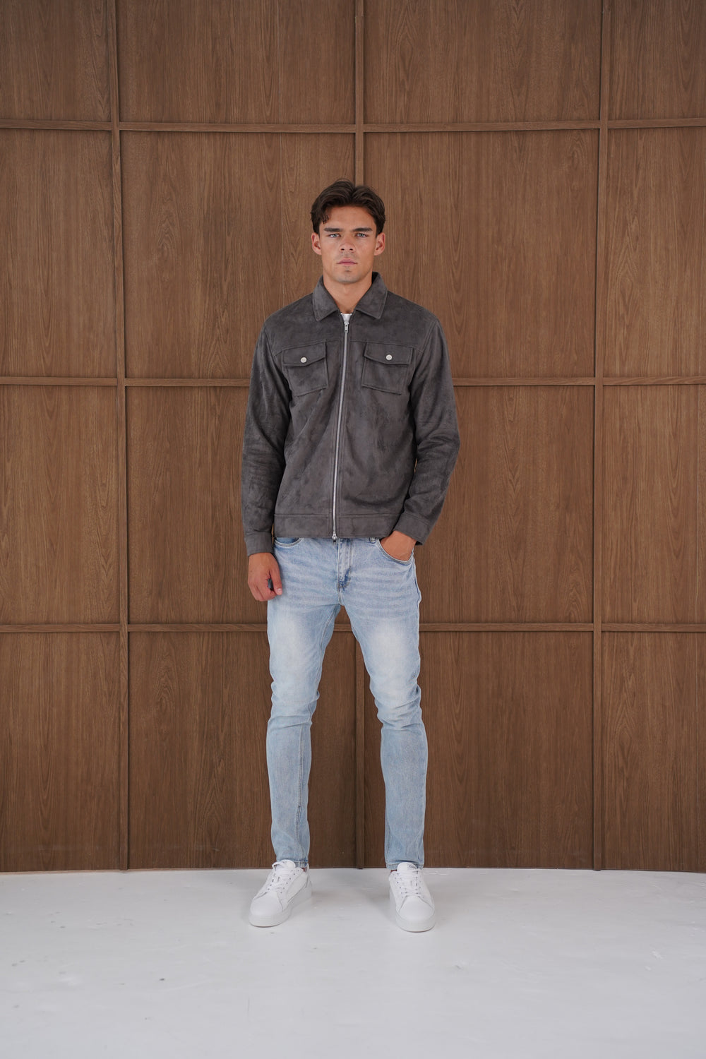 Capo Faux Suede Jacket - Charcoal