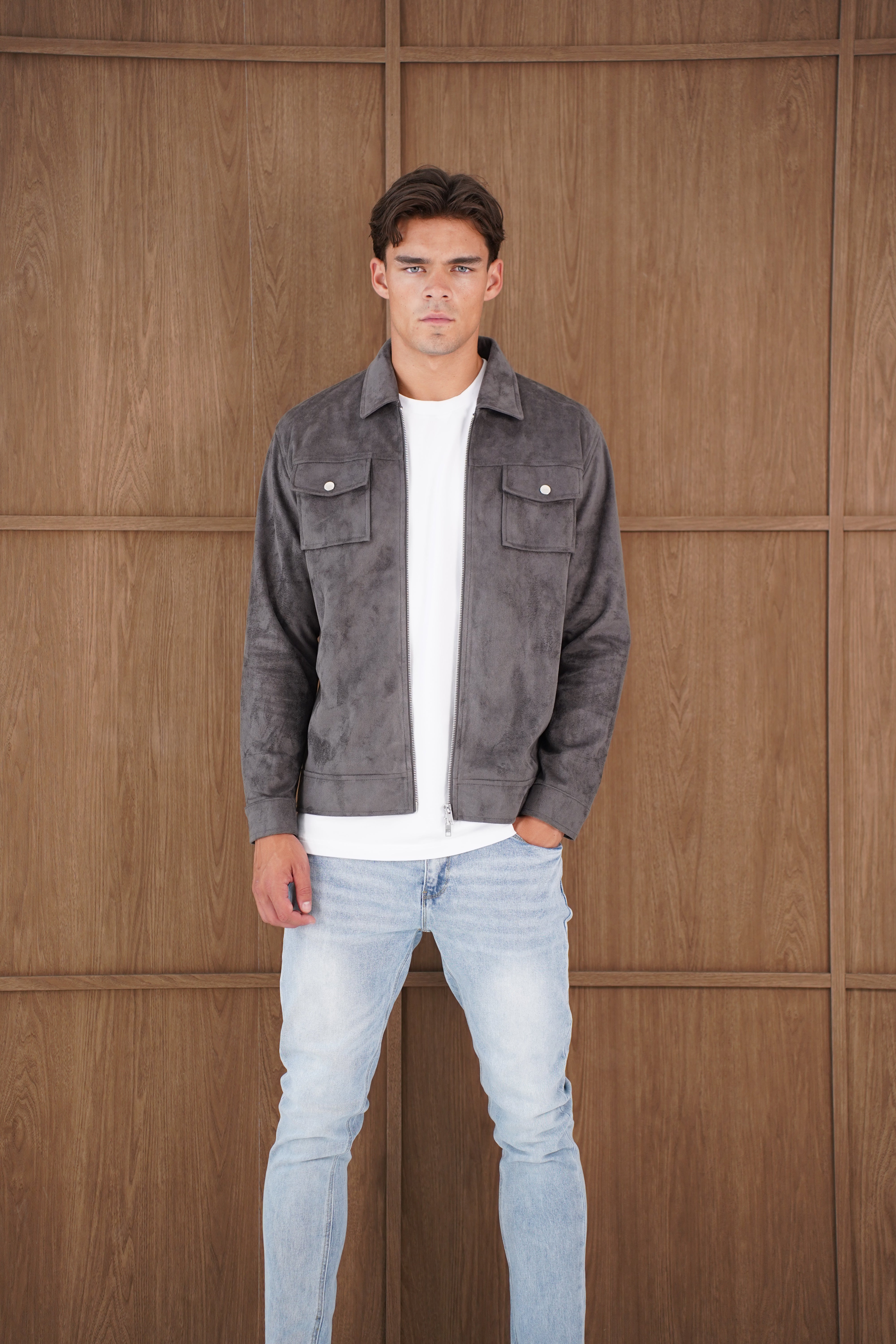 Capo Faux Suede Jacket - Charcoal