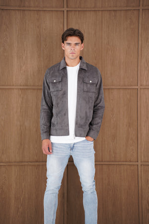 Capo Faux Suede Jacket - Charcoal