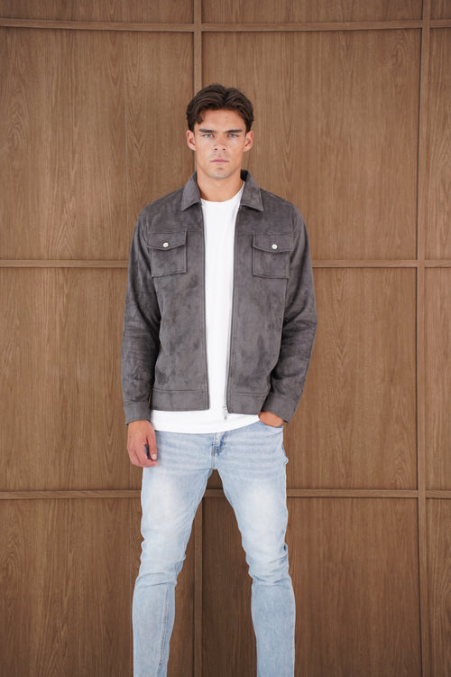 Capo Faux Suede Jacket - Charcoal