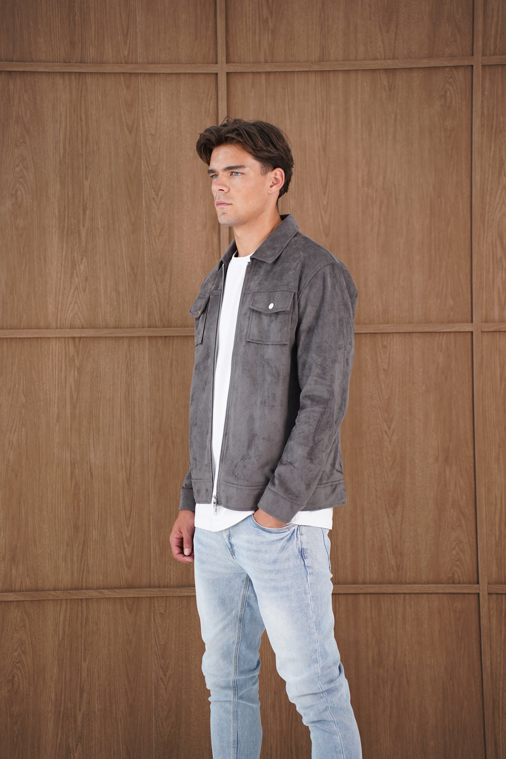 Capo Faux Suede Jacket - Charcoal