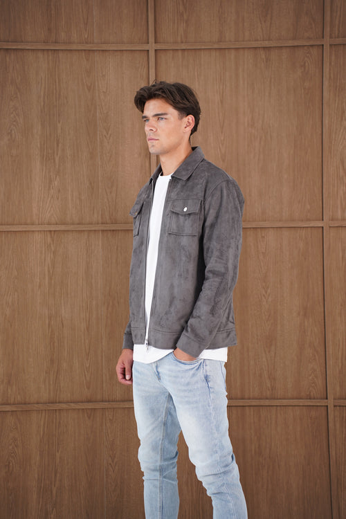 Capo Faux Suede Jacket - Charcoal