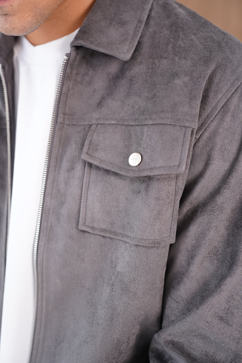 Capo Faux Suede Jacket - Charcoal