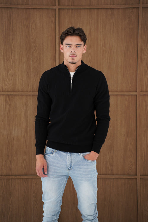 Capo Ribbed 1/4 Zip Jumper - Black