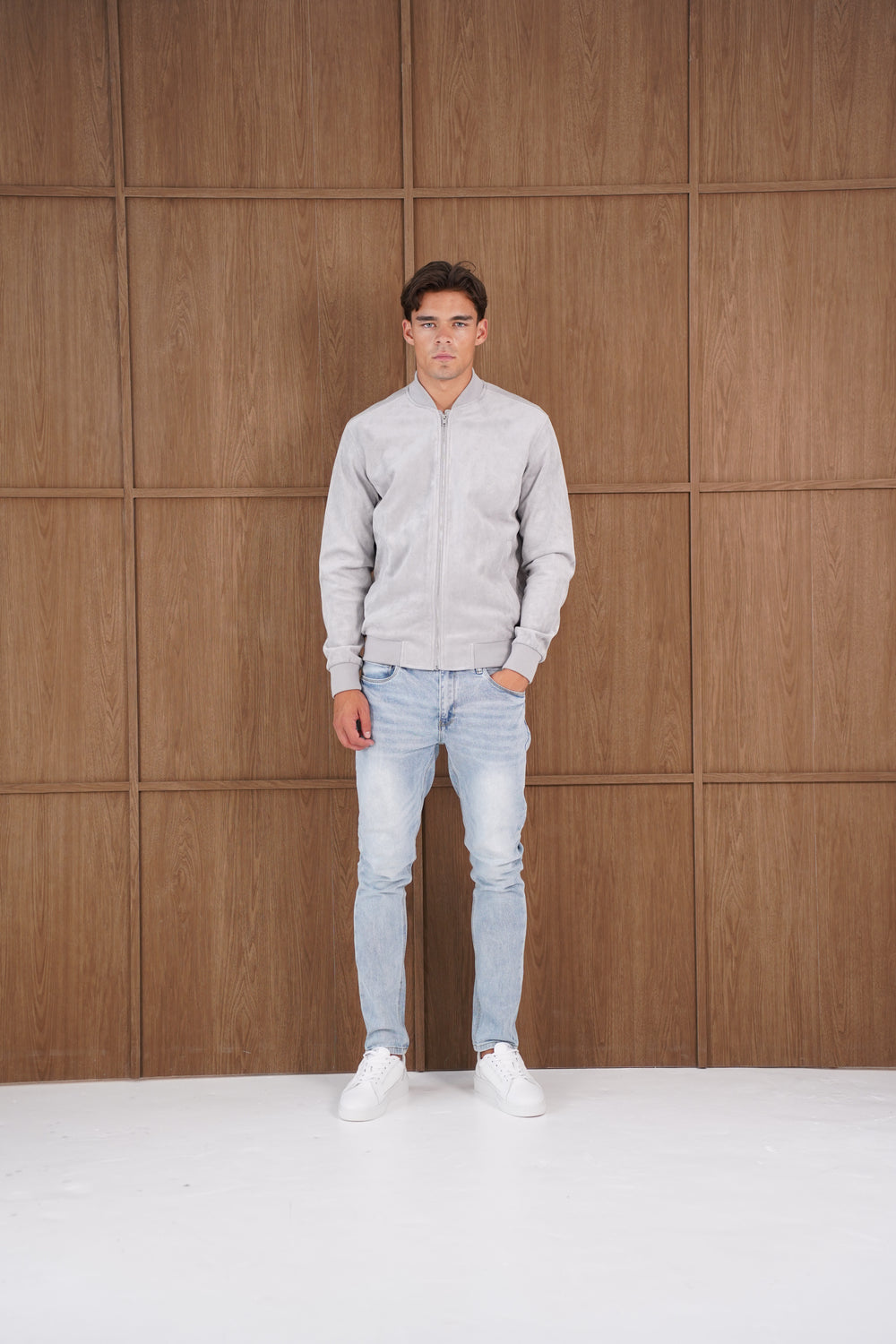 Capo Faux Suede Bomber Jacket - Grey