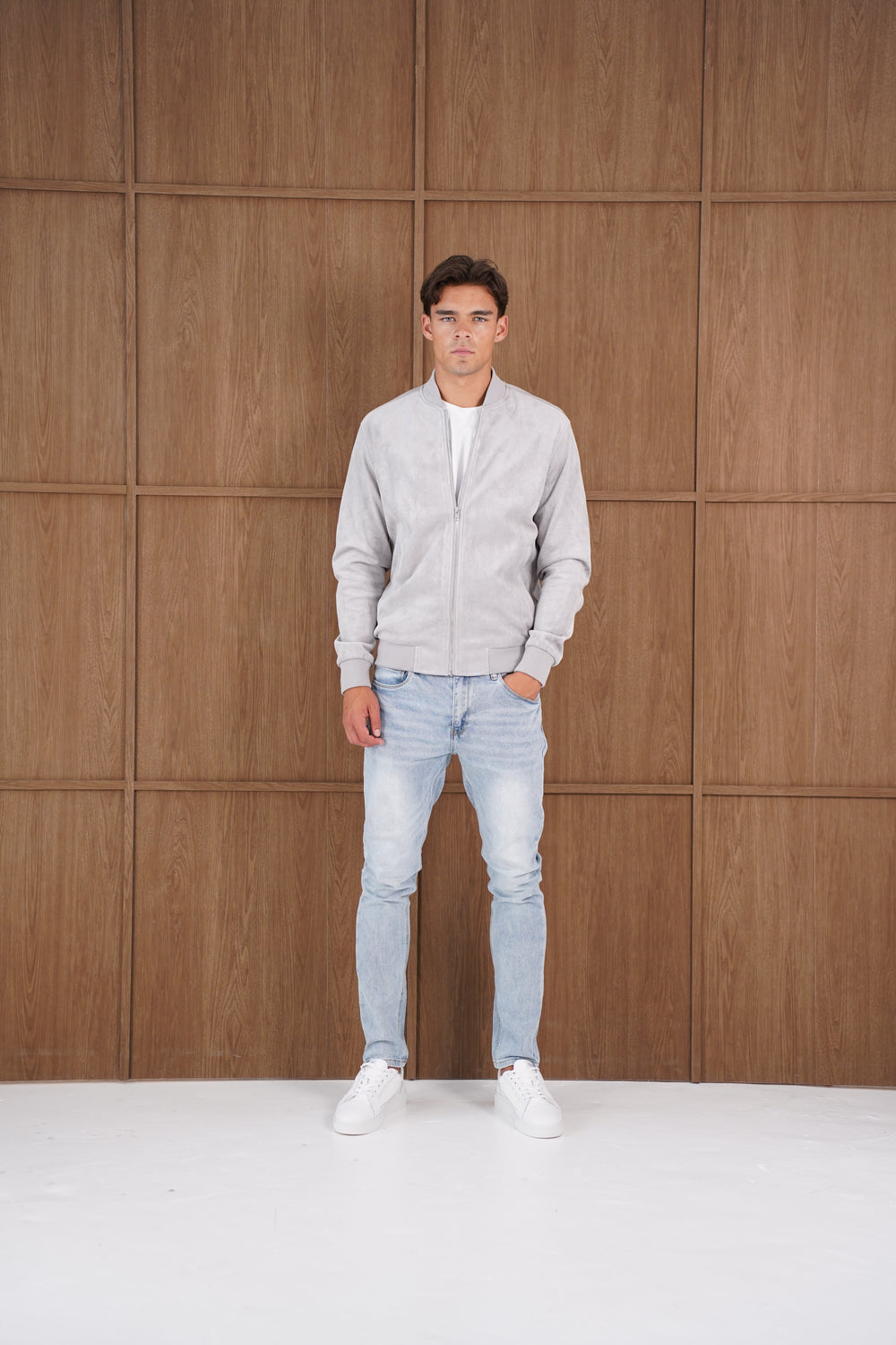 Capo Faux Suede Bomber Jacket - Grey