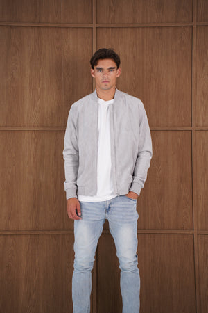 Capo Faux Suede Bomber Jacket - Grey
