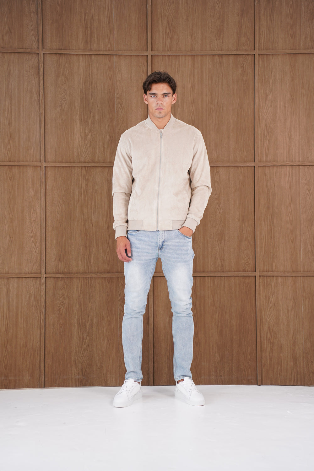 Capo Faux Suede Bomber Jacket - Stone