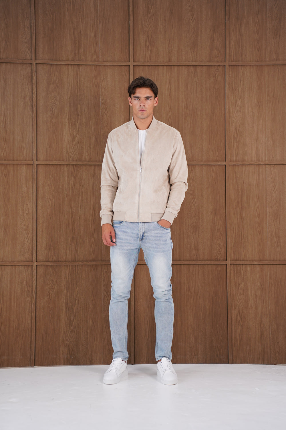 Capo Faux Suede Bomber Jacket - Stone