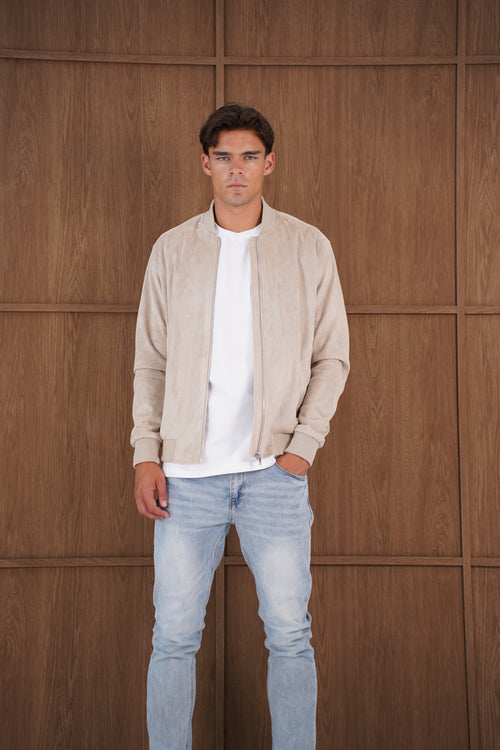 Capo Faux Suede Bomber Jacket - Stone
