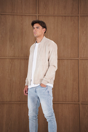 Capo Faux Suede Bomber Jacket - Stone