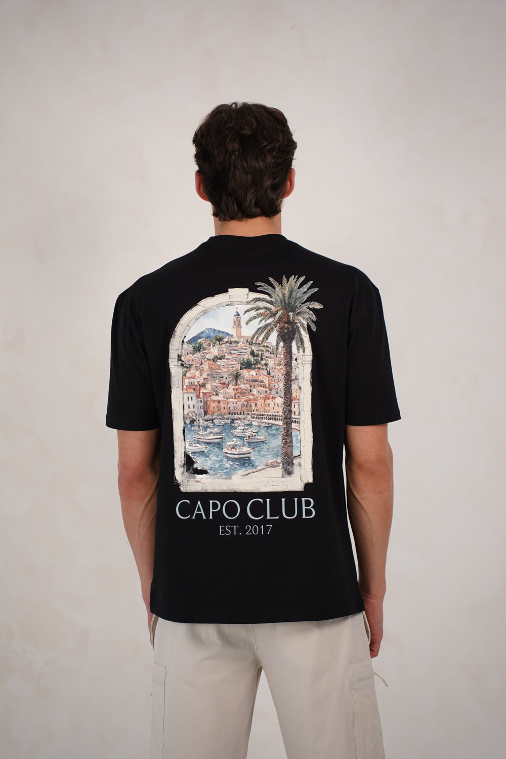 Capo Boat Scene Printed T-Shirt - Black