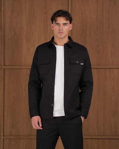 Capo Cotton Cargo Overshirt - Black