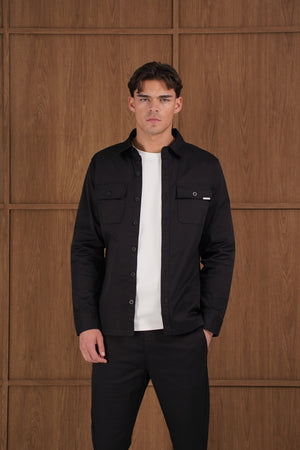Capo Cotton Cargo Overshirt - Black