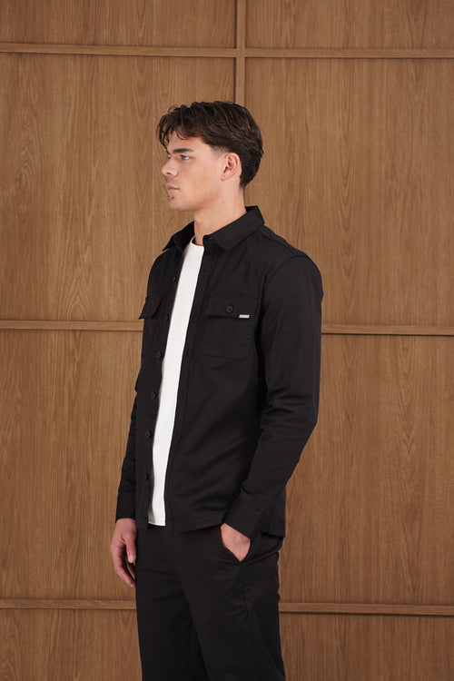 Capo Cotton Cargo Overshirt - Black