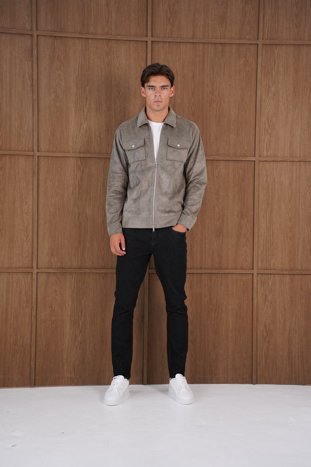 Capo Faux Suede Jacket - Olive