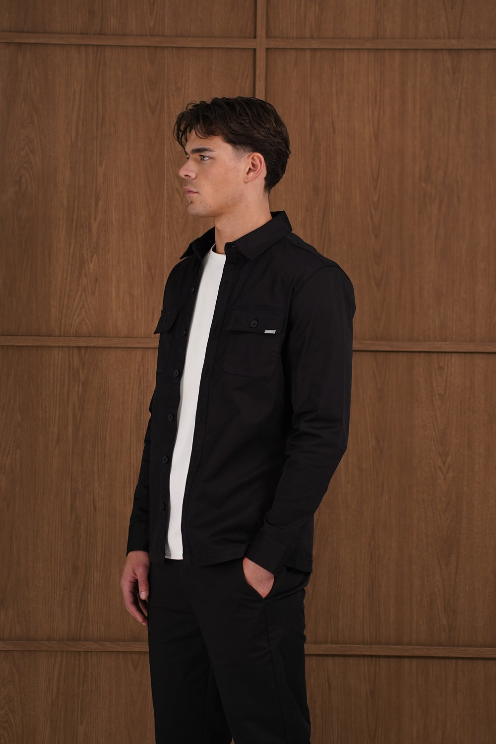 Capo Cotton Cargo Overshirt - Black