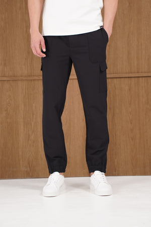 Capo Smart Cuffed Cargo Pants - Black