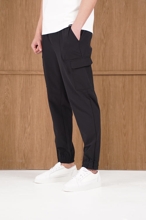 Capo Smart Cuffed Cargo Pants - Black