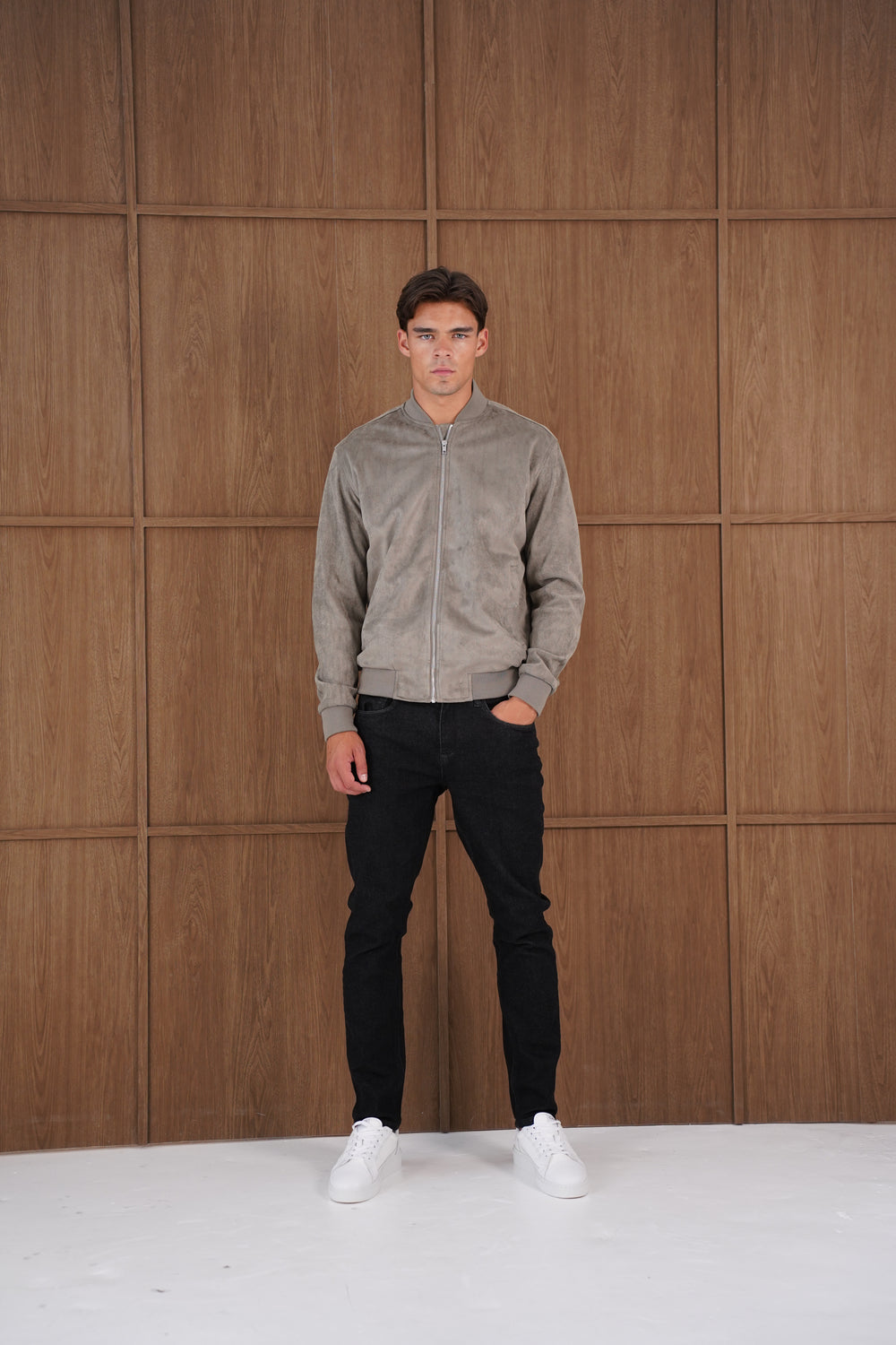 Capo Faux Suede Bomber Jacket - Olive