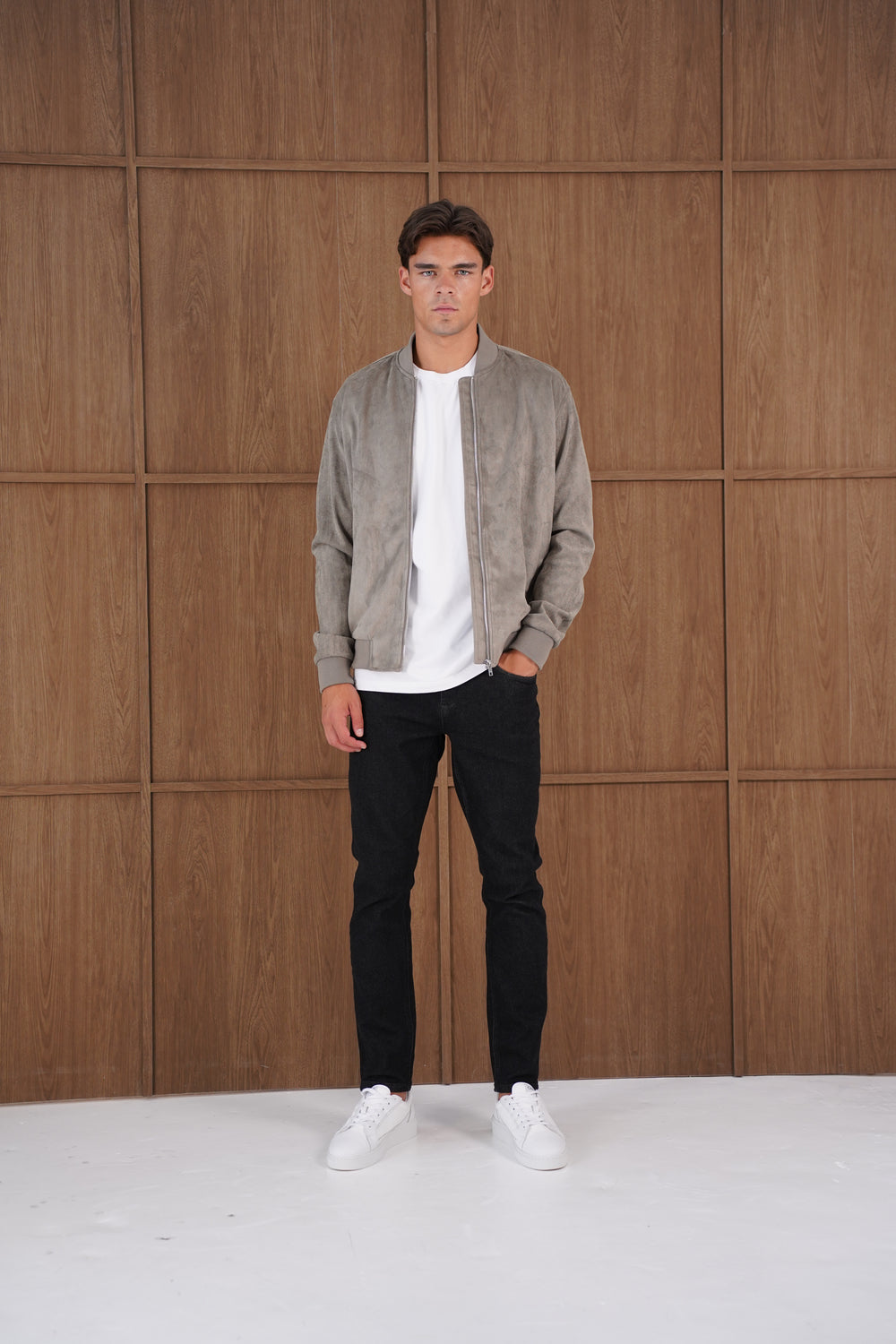 Capo Faux Suede Bomber Jacket - Olive