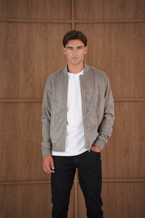 Capo Faux Suede Bomber Jacket - Olive