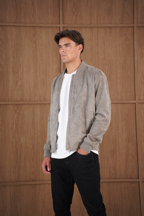 Capo Faux Suede Bomber Jacket - Olive
