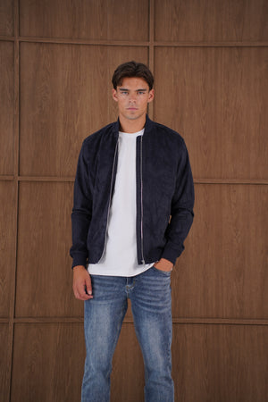 Capo Faux Suede Bomber Jacket - Navy