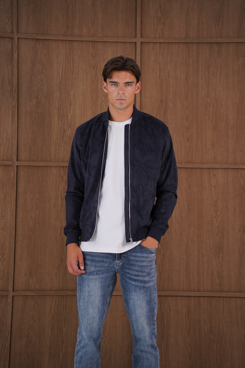 Capo Faux Suede Bomber Jacket - Navy