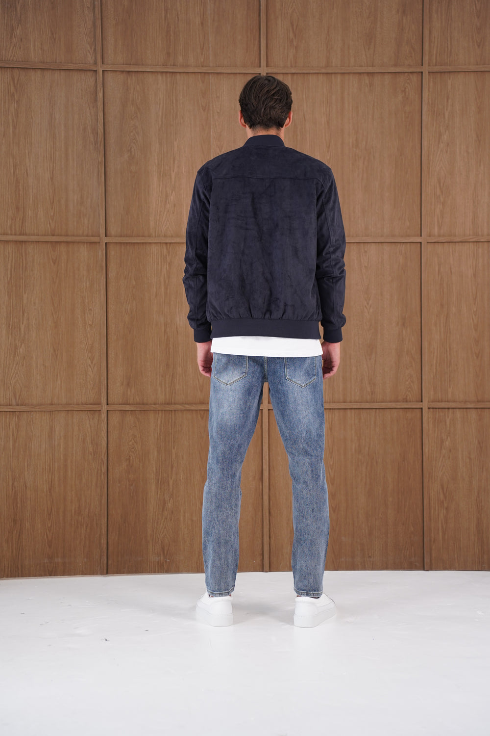 Capo Faux Suede Bomber Jacket - Navy