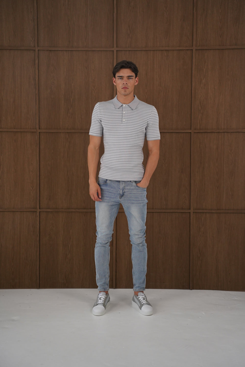 Capo Stripped Button Polo Shirt - Grey