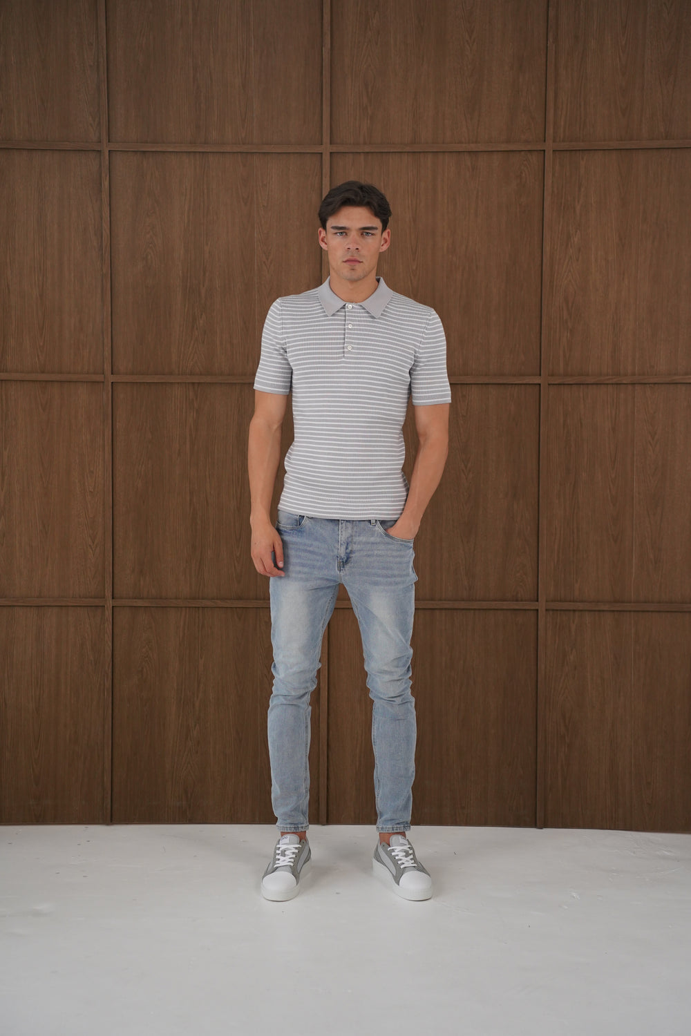 Capo Stripped Button Polo Shirt - Grey