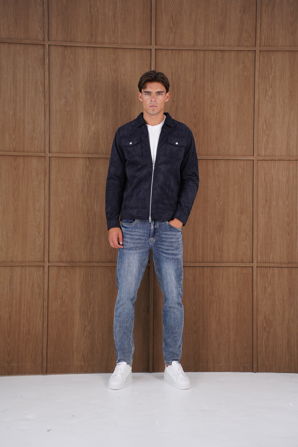 Capo Faux Suede Jacket - Navy