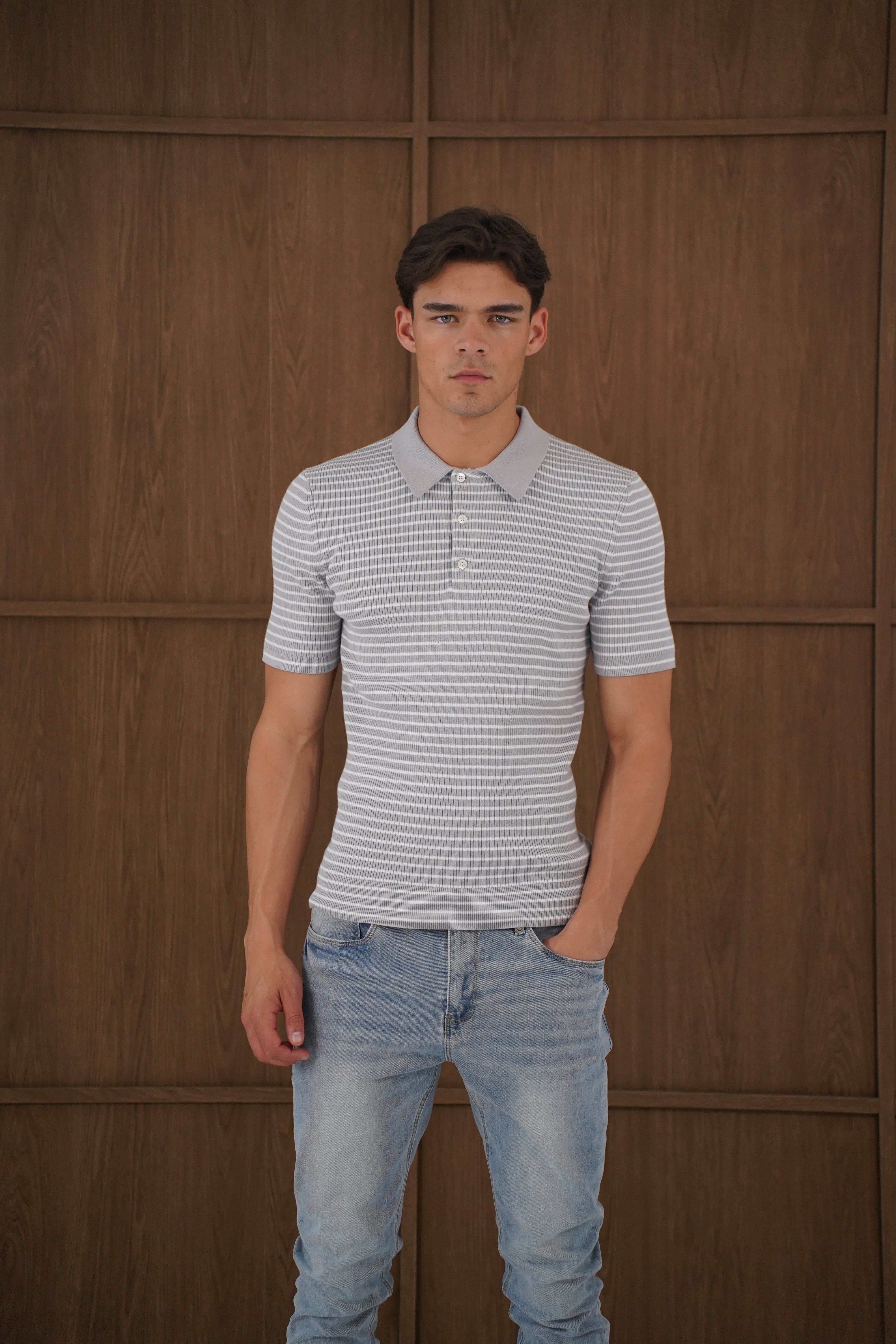 Capo Stripped Button Polo Shirt - Grey