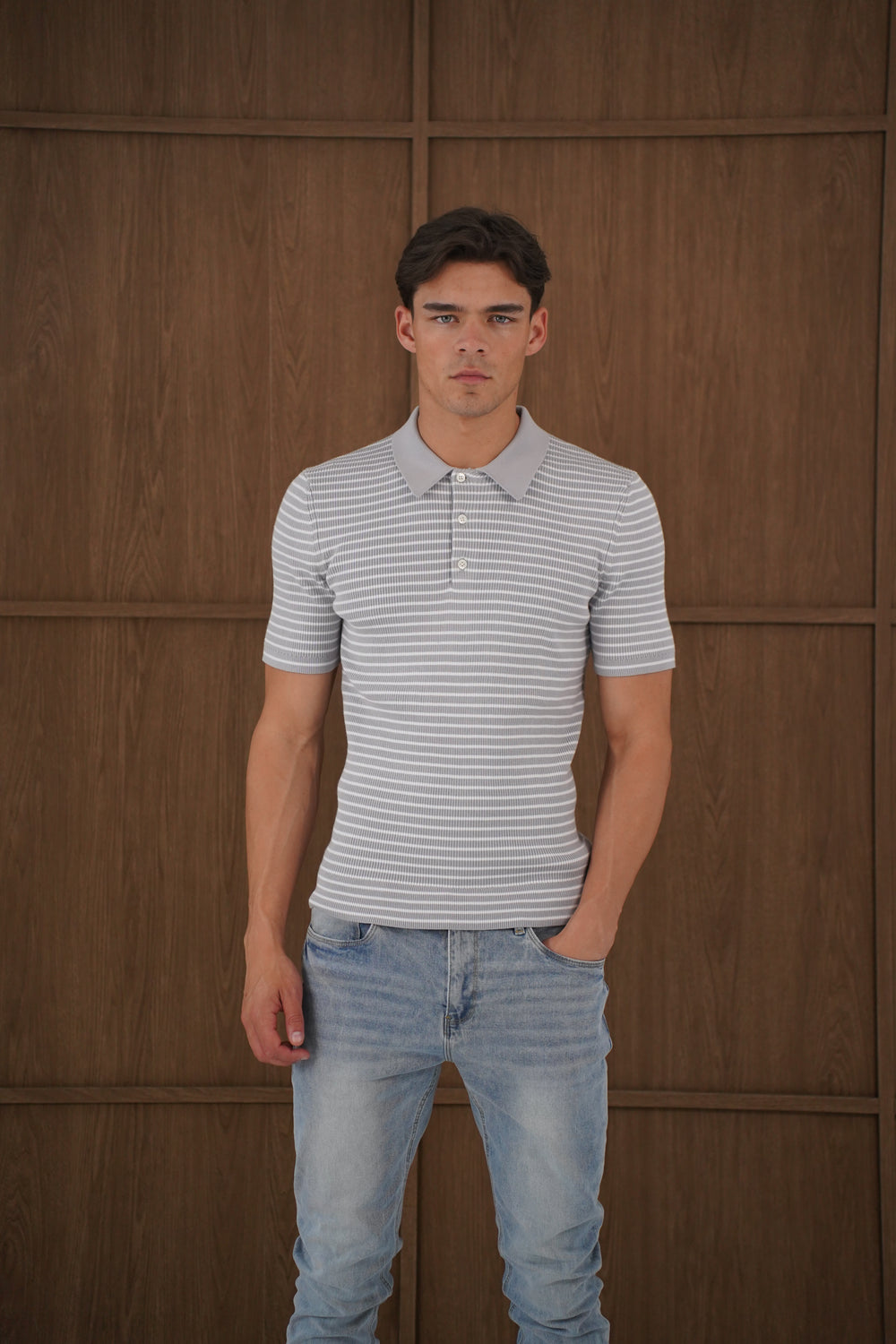 Capo Stripped Button Polo Shirt - Grey