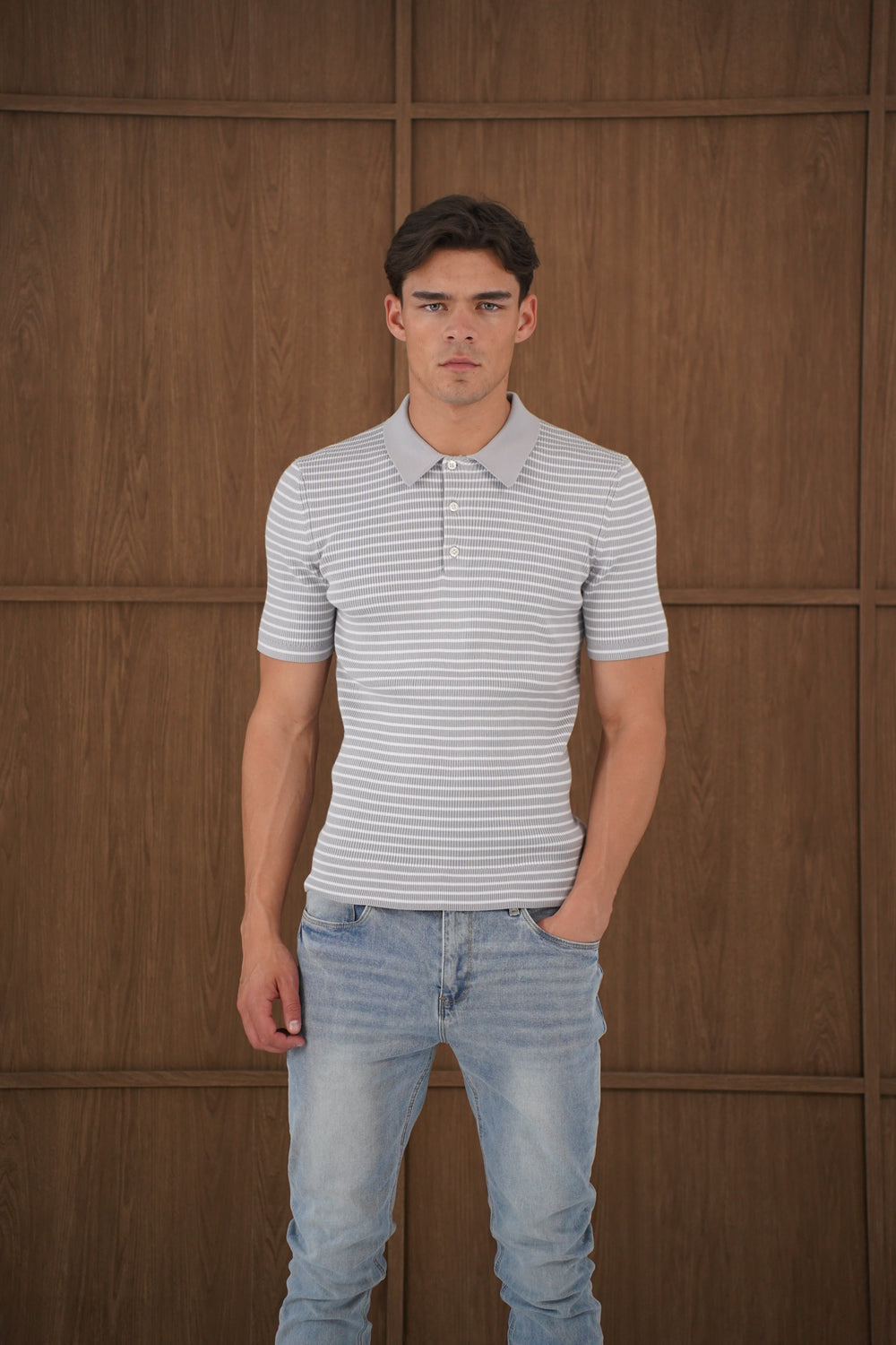 Capo Stripped Button Polo Shirt - Grey