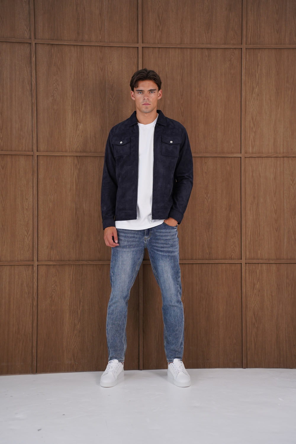 Capo Faux Suede Jacket - Navy