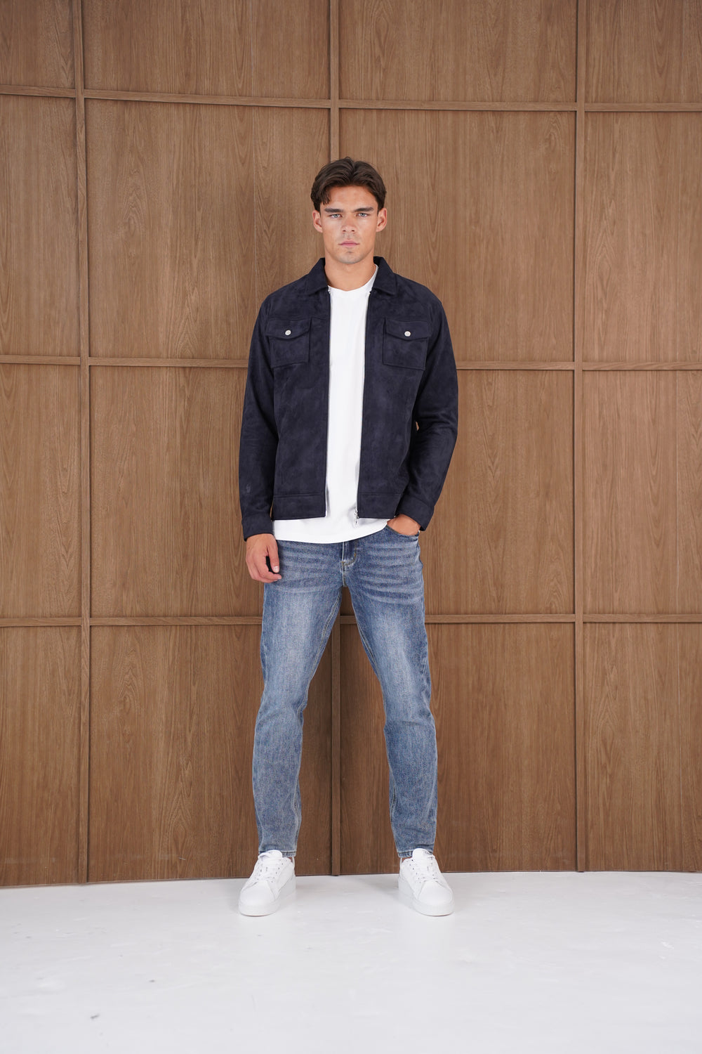 Capo Faux Suede Jacket - Navy