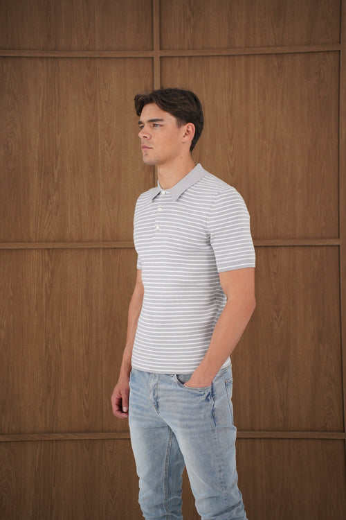 Capo Stripped Button Polo Shirt - Grey