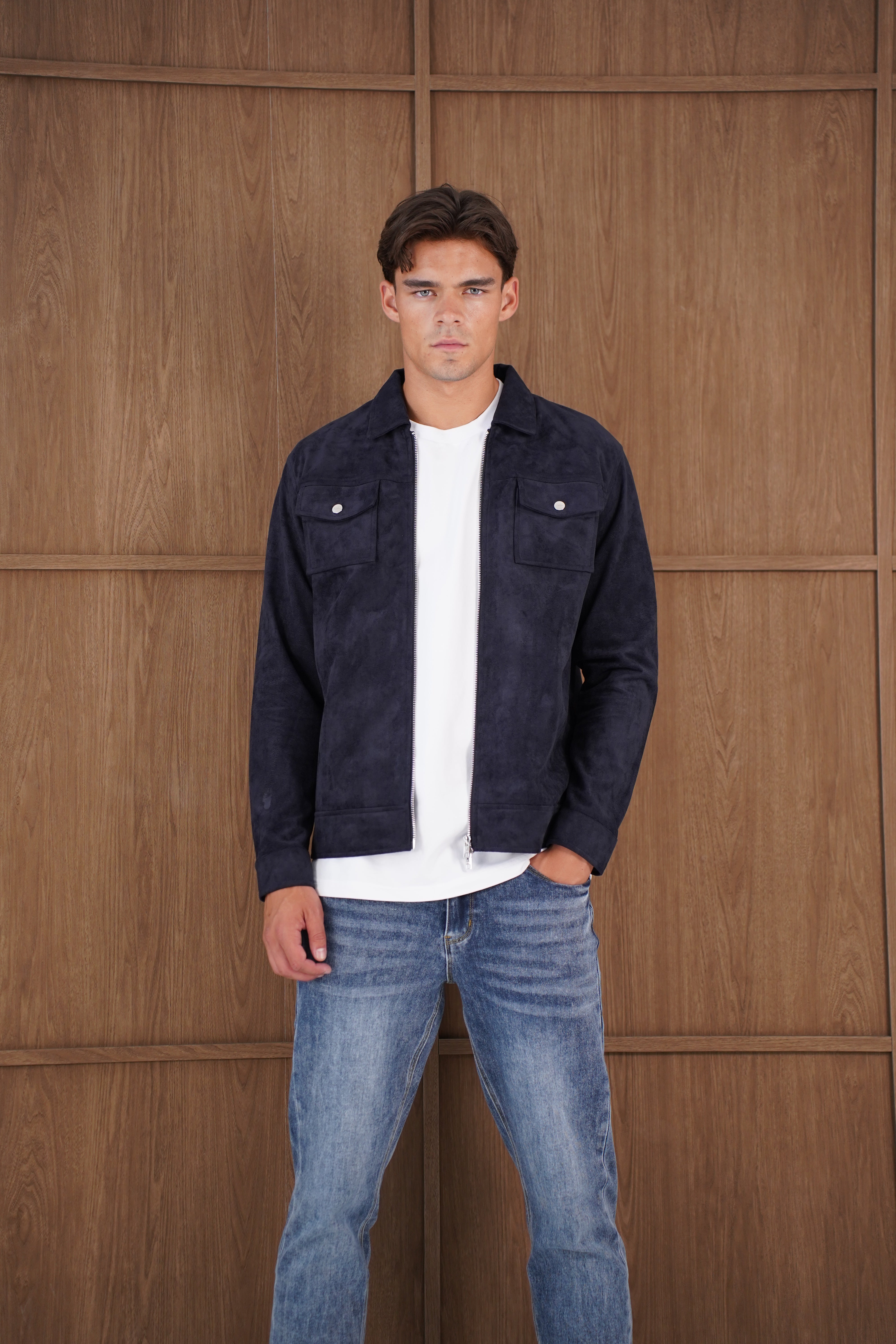 Capo Faux Suede Jacket - Navy