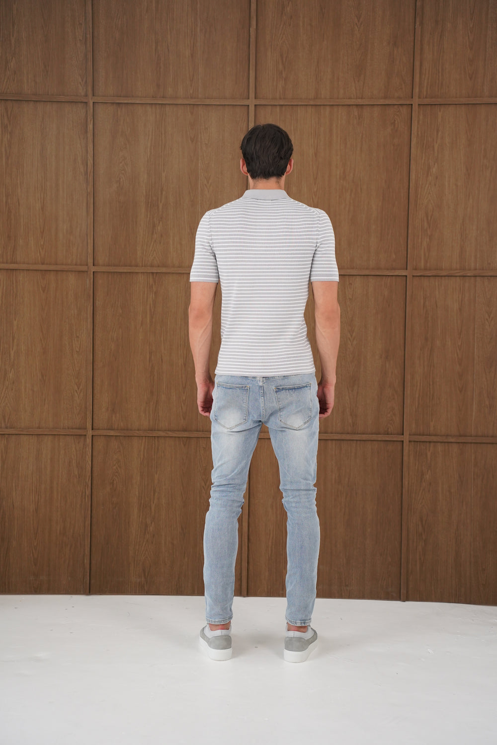 Capo Stripped Button Polo Shirt - Grey