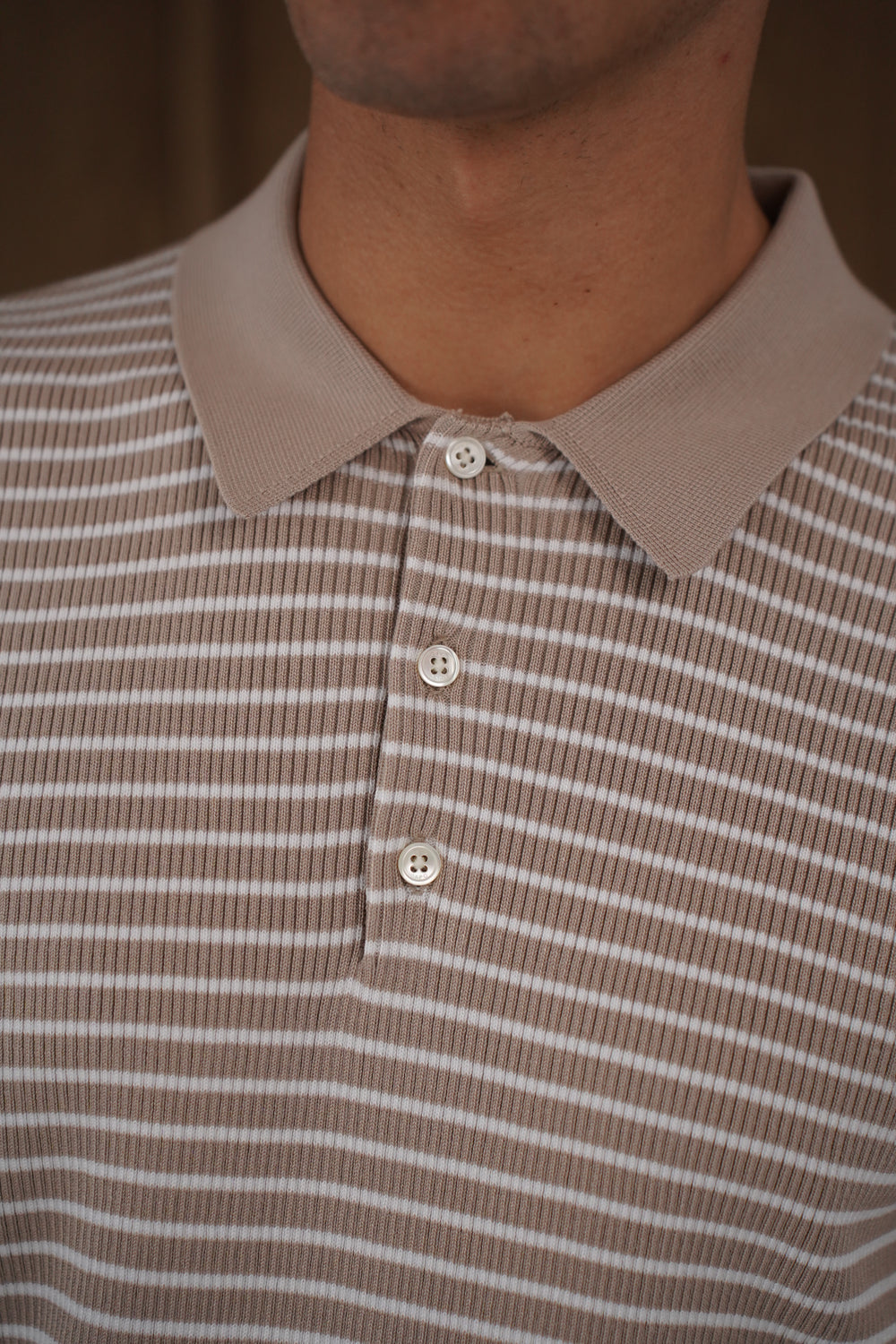 Capo Stripped Button Polo Shirt - Stone