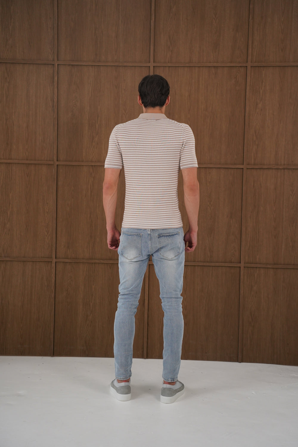 Capo Stripped Button Polo Shirt - Stone