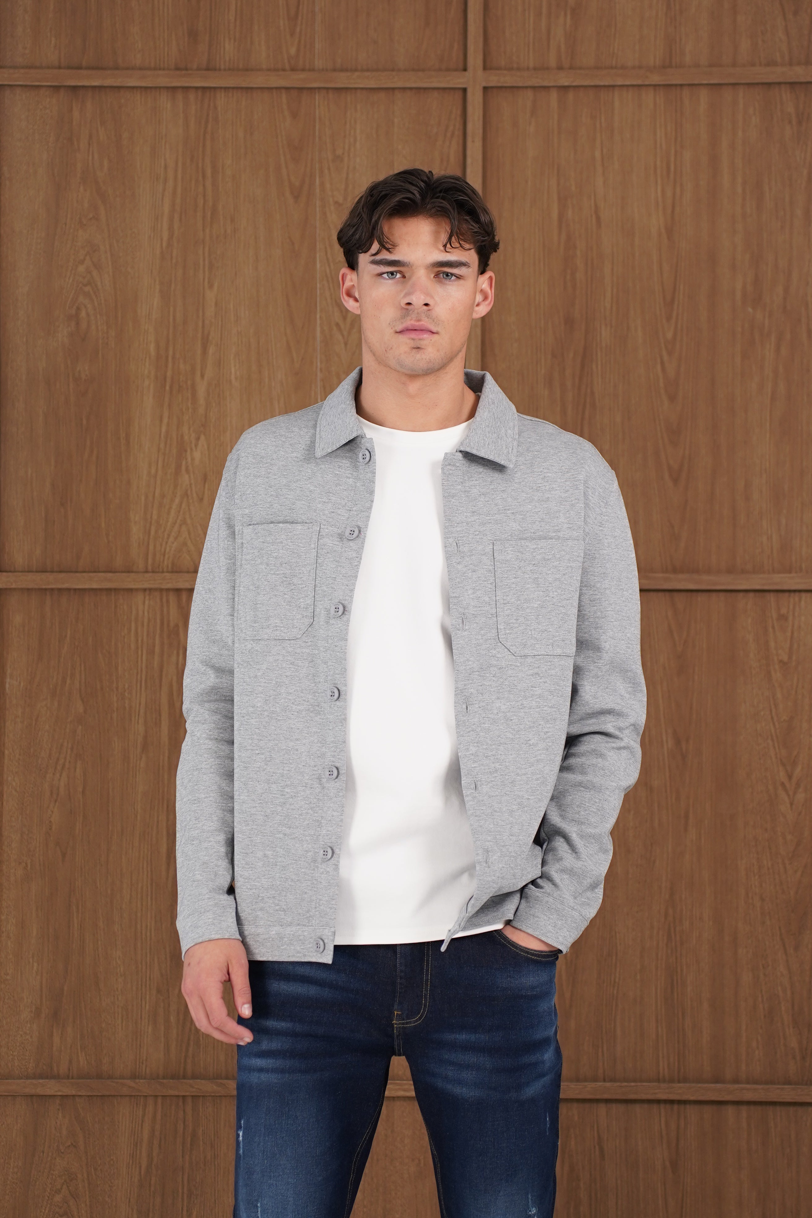 Capo Smart Button Overshirt - Light Grey