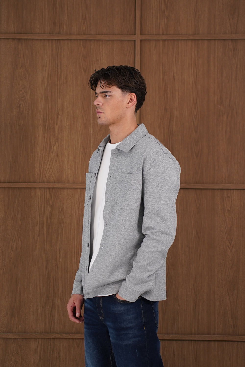 Capo Smart Button Overshirt - Light Grey