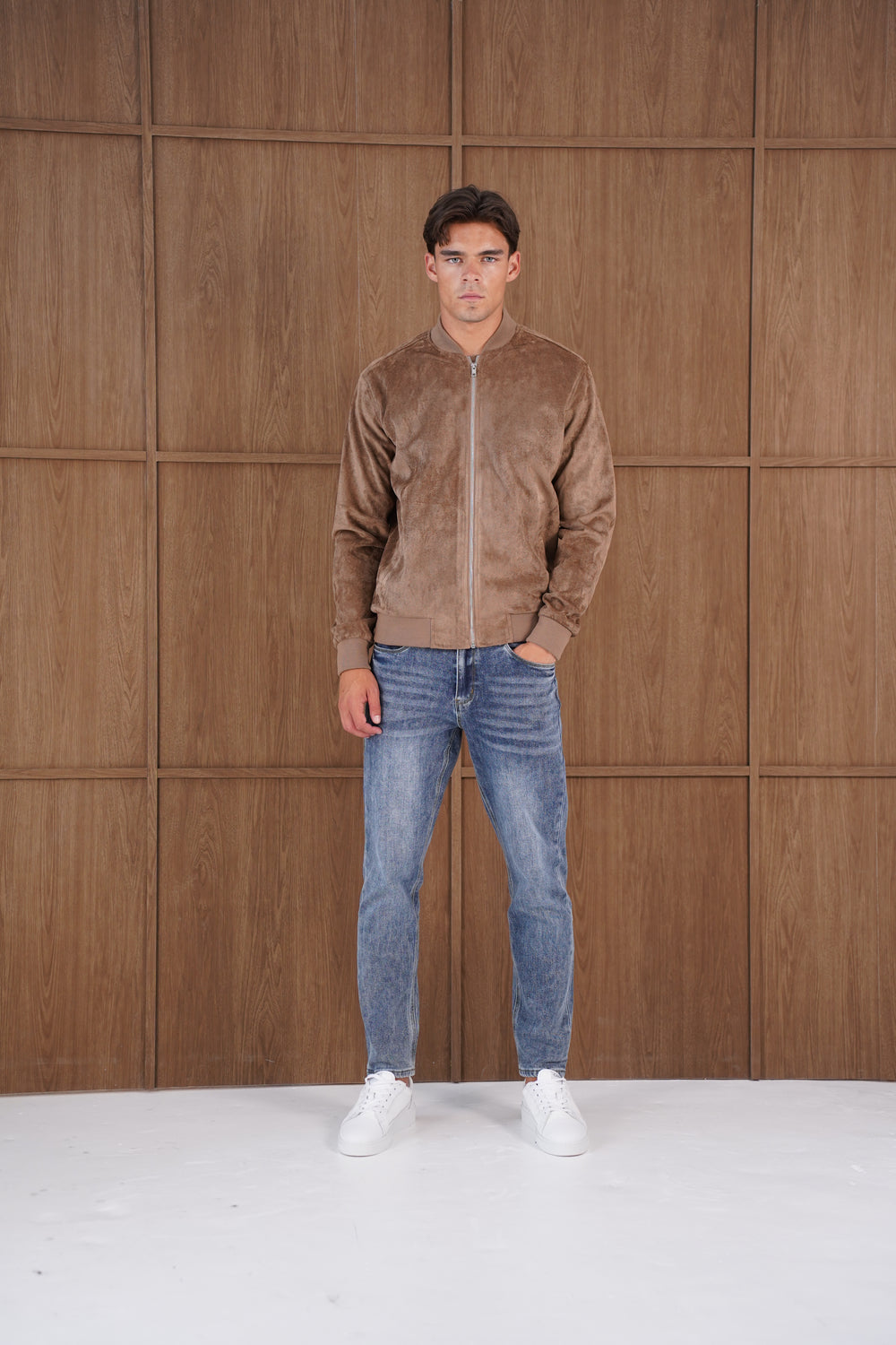 Capo Faux Suede Bomber Jacket - Brown