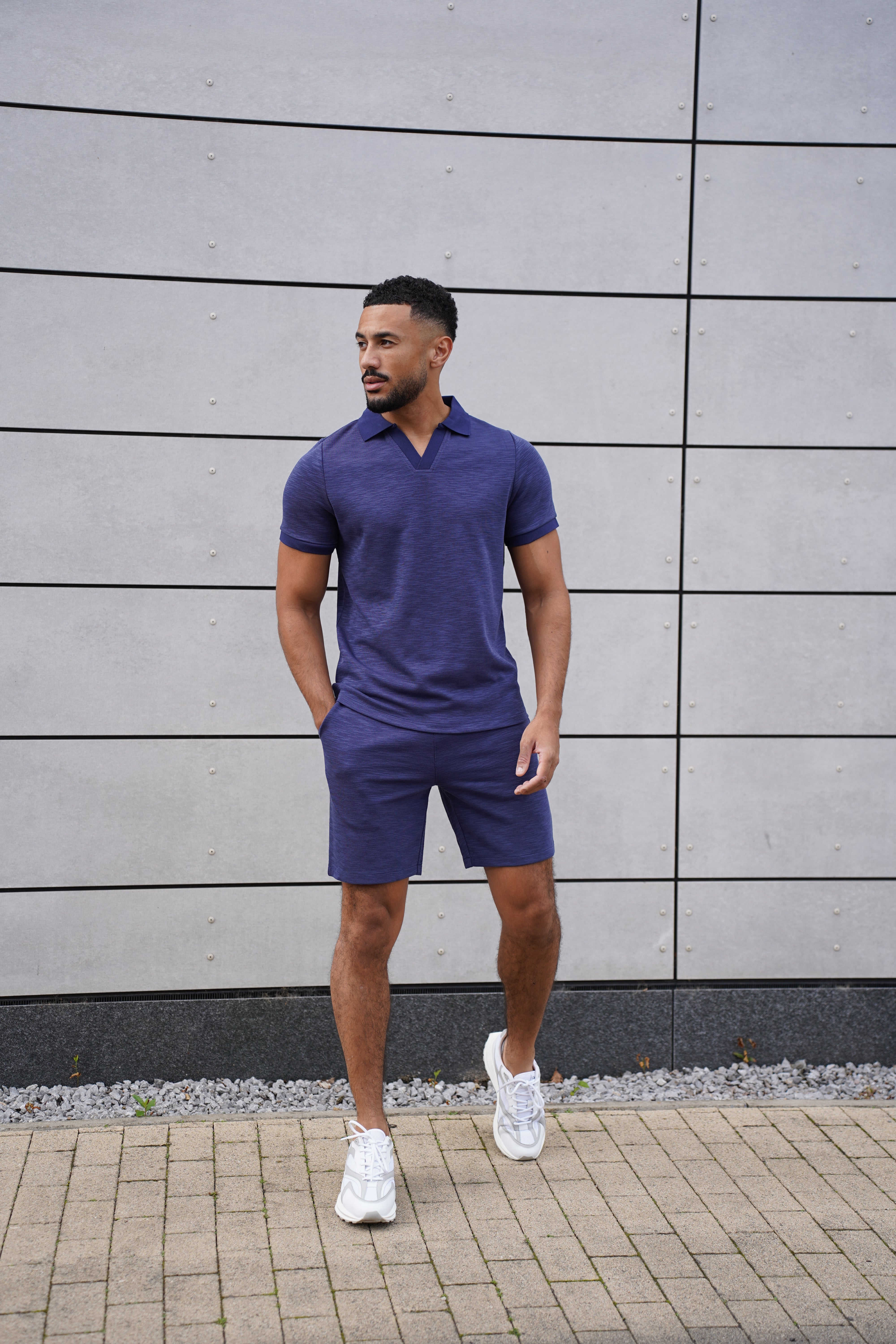 Capo Jersey Slub Cuban Polo Shirt - Navy