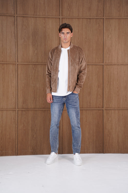 Capo Faux Suede Bomber Jacket - Brown